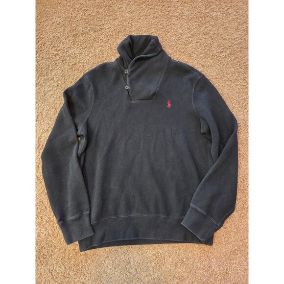 Polo Ralph Lauren shawl collar pullover black cotton knit sweater L - Picture 2 of 6